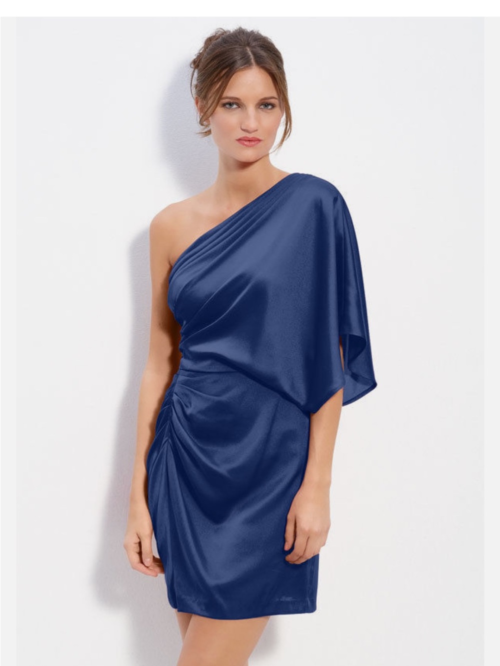 Aidan Mattox One-Shoulder Satin Dress in Navy